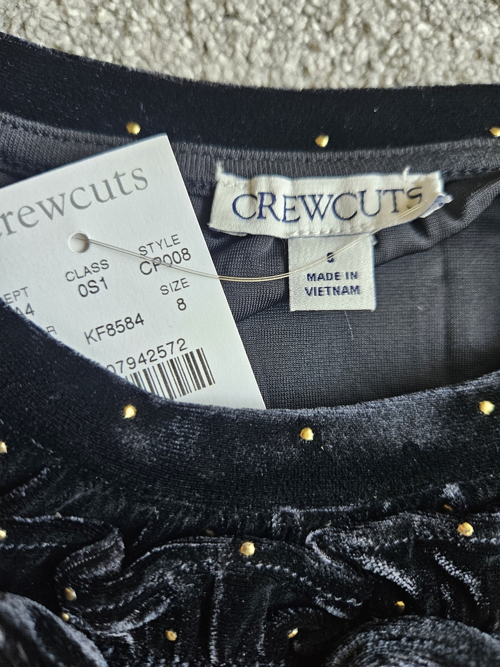 Crewcuts Girls Velvet Tiered Dress With Gold Studs, 8, Black/ Gold - Picture 6 of 9